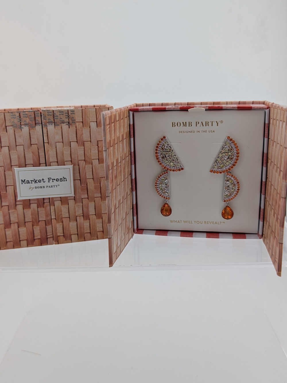 Market Fresh Orange Slice Crystal Drop Earrings